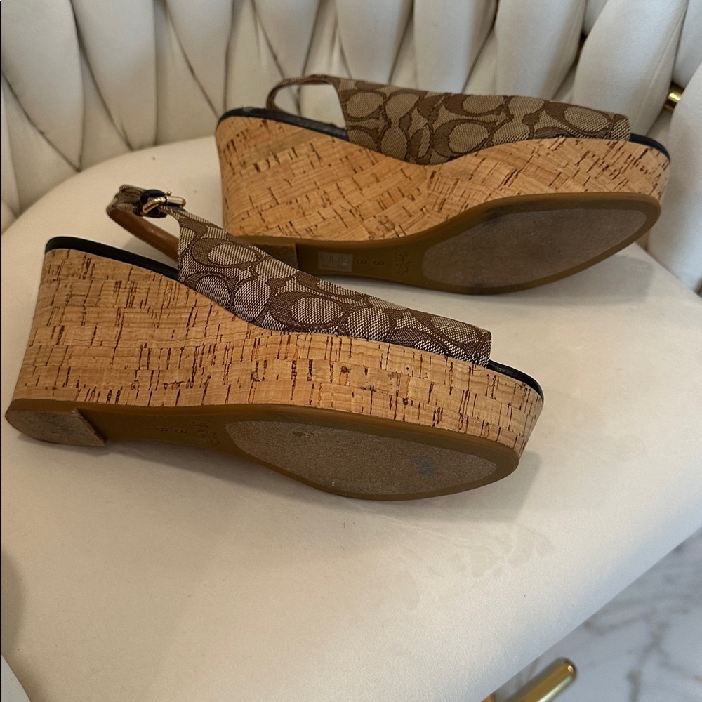 Coach Tan and Brown Patterned Wedges - Picture 3 of 8